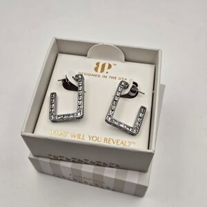 NEW Bomb Party "Geometric Drama" April Bday Earrings Diamond CZ on Hematite $140